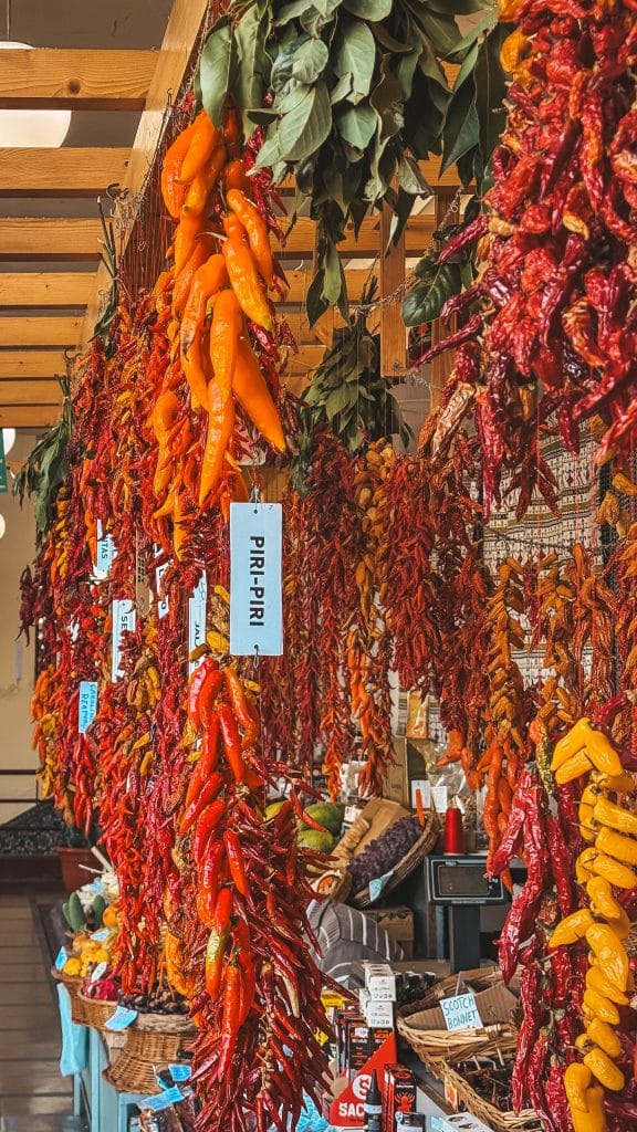 Bündel von Piri-Piri-Chilis auf dem Markt in Funchal